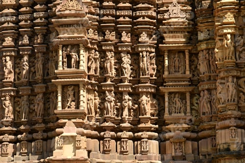 Preview: Stone carving sculptures on Khajuraho Temple, a UNESCO world Heritage site, India.