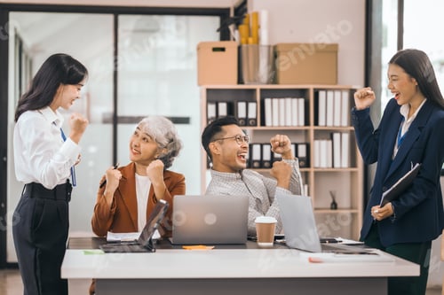 Preview: Asian people in office, group meeting in boardroom, working together, annual discuss opinions