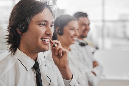 Preview: Positive colleagues working in call center