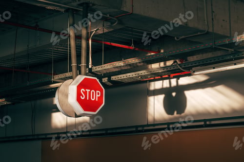 Preview: Stop sign in underground garage of shopping mall