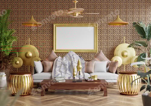 Preview: 3D illustration Mockup photo frame in lounge rendering