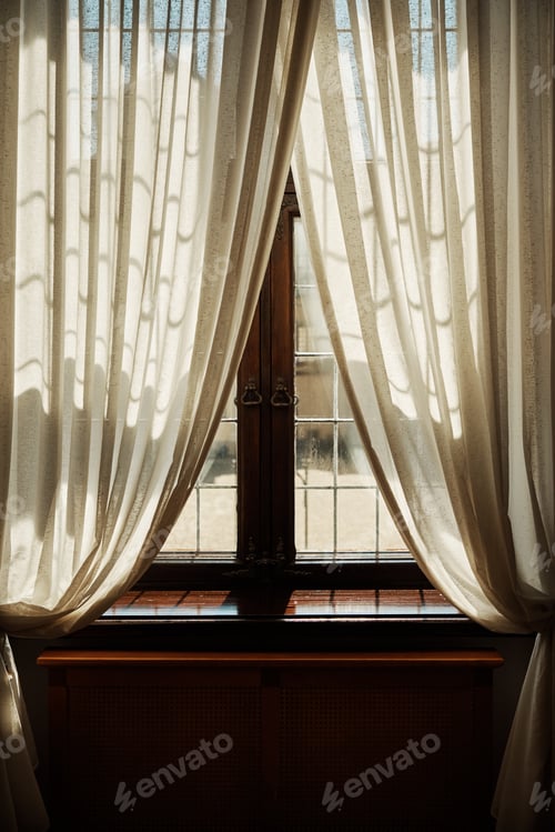 Preview: Vintage window with curtains