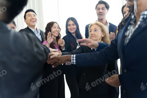 Preview: Celebrate victory to business success with colleagues. Business celebration party event with partner