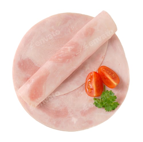 Preview: Close Up of Sliced Ham with Cherry Tomatoes