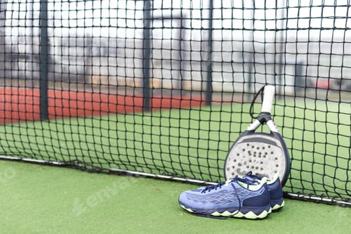 Preview: Padel tennis racket sport court and balls. Download a high quality photo with paddle for the design