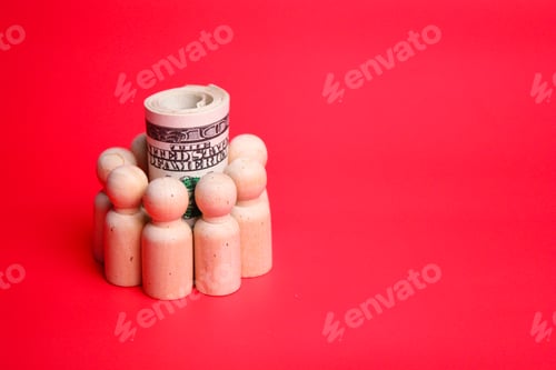 Preview: a wooden figure surrounding a banknote. the concept of financial protection