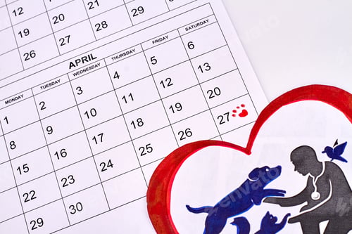 Preview: World international animal rights day concept. Calendar for april.