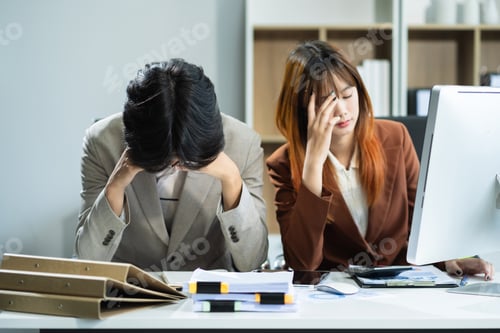 Preview: business team are under stress from working for poor work.