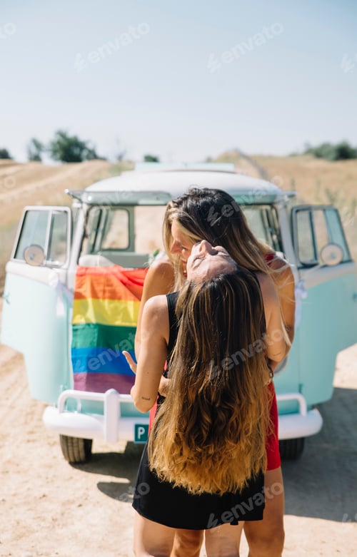 Preview: Two happy lesbian women in the old van