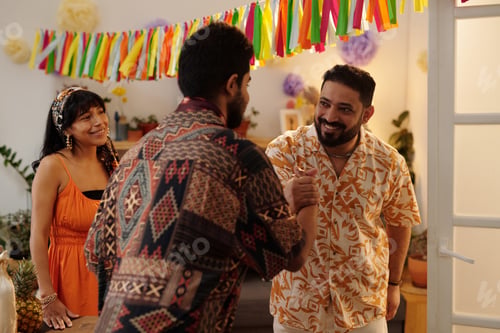 Preview: Happy man shaking hand of his buddy