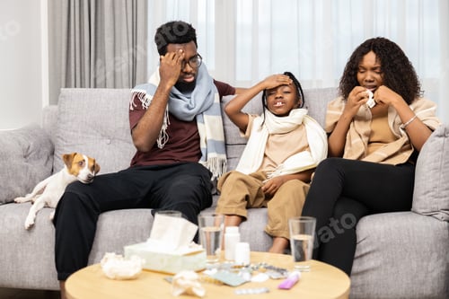 Preview: Family Sick With Flu at Home Feeling Unwell Together