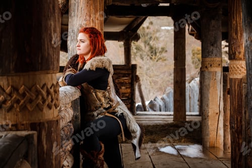 Preview: Viking woman in a traditional warrior clothes