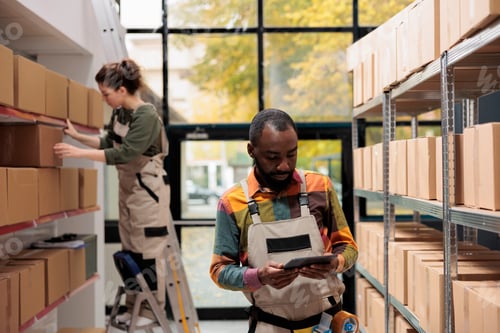 Preview: Warehouse employee analyzing merchandise checklist