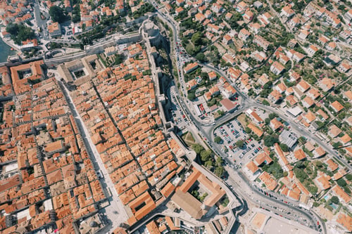 Preview: High fortress wall separating the old and new parts of Dubrovnik. Croatia. Drone