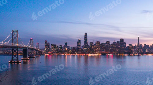 Preview: Beautiful view of the bridge leading to the San Francisco city during the sunset