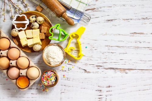 Preview: Baking background. Ingredients for Easter festive baking.