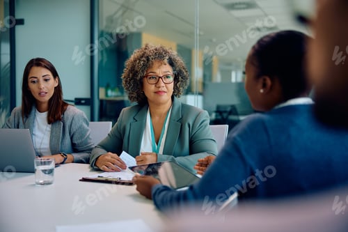 Preview: Mature CEO having a meeting with her business team in the office.