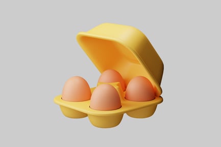 Preview: Yellow egg carton with four brown eggs