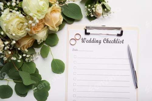 Preview: Creative wedding planning checklist with roses and rings