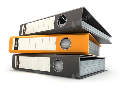 Preview: File folders or ring binders full with office documents.