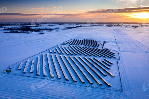 Preview: Alternative energy. Frozen photovoltaic farm in winter.