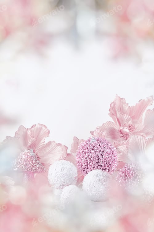 Preview: Merry Christmas. Christmas banner in pink color on a white Christmas background. Christmas backgroun