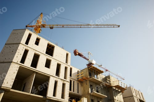 Preview: building of a skyscraper by cranes