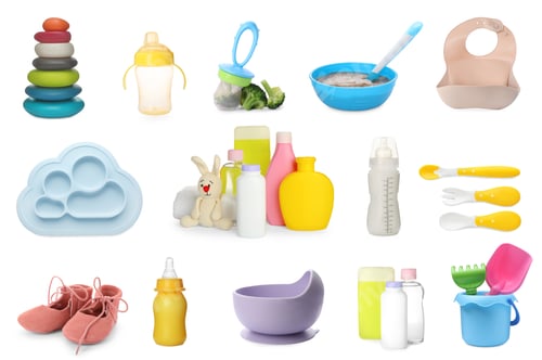 Preview: Set with different stuff for baby on white background