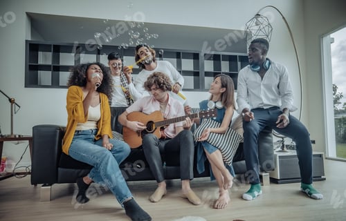 Preview: Lively, diverse friend reunion. Laughter, stories, bonding, music, dance, joyful atmosphere.
