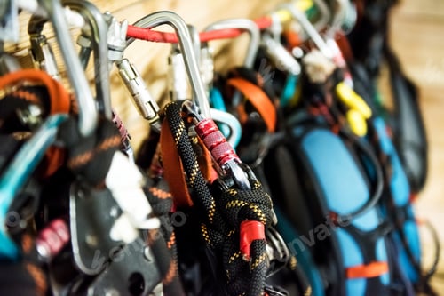 Preview: climbing equipment hung on a rope