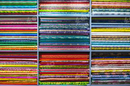 Preview: a folded bright and colorful fabric colors in the display of a retail store or atelier