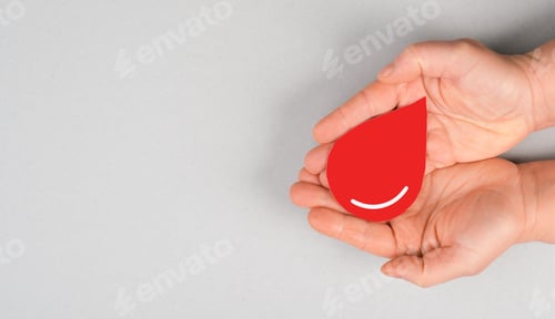 Preview: Holding a red drop in the hands, donate blood, world blood donor day, health care, transfusion