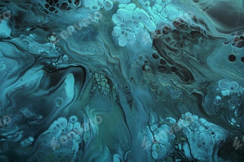 Preview: Fluid Art. Fluorescent blue waves on black background. Marble effect background or texture