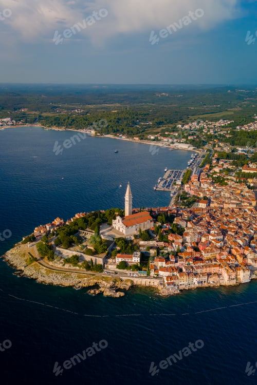 Preview: Aerial view of charming Rovinj, Croatia, with its vibrant coast and historic architecture