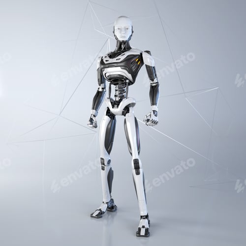 Preview: Robot android posing on a light gray background.