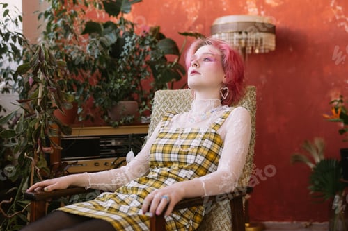 Preview: beautiful red color hair girl portrait, looking away