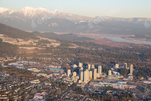 Preview: Aerial view of Coquitlam Center Mall during a vibrant sunset