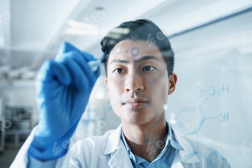 Preview: Idea, science and writing with man in laboratory for medical, research and planning. Pharmacy, heal
