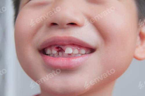 Preview: Closeup of missing tooth of a young kid after dental extraction