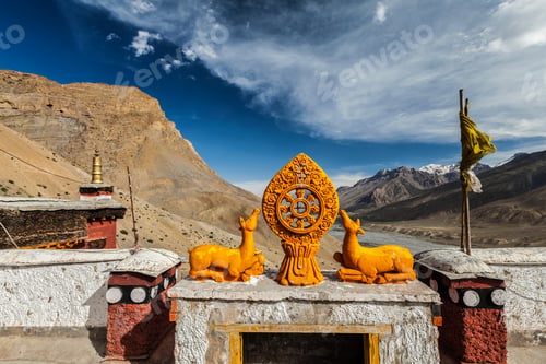 Preview: Dharmachakra Wheel of Life in Key gompa Tibetan Buddhist monastery . Spiti Valley, Himachal Pradesh