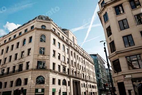 Preview: London street with buildings and blue sky