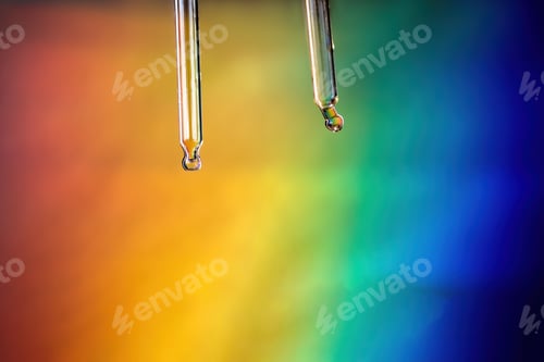 Preview: Levitating Glass dropper on a prism rainbow background