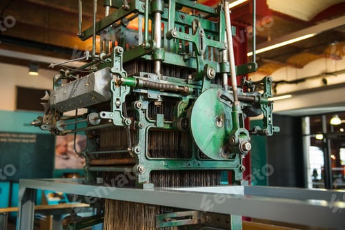 Preview: old vintage metal weaving loom. The concept of historical development of weaving in England. Selecti