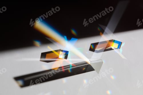 Preview: Glass geometric figures prisms with light diffraction and shadows
