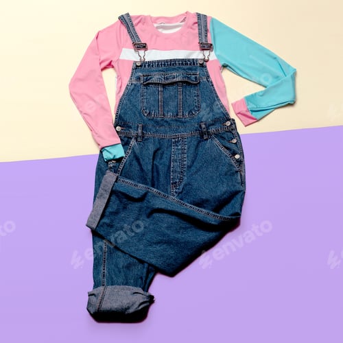 Preview: Fashionable denim overalls. Stylish clothes. Urban fashion