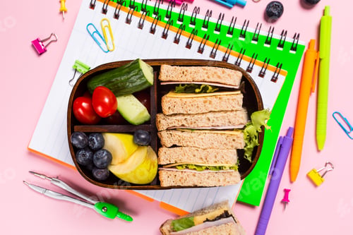 Preview: School wooden lunch box with sandwiches