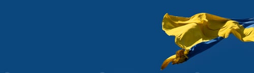 Preview: Flag of Ukraine flutters in blue sky. Large yellow blue Ukrainian national state flag. War
