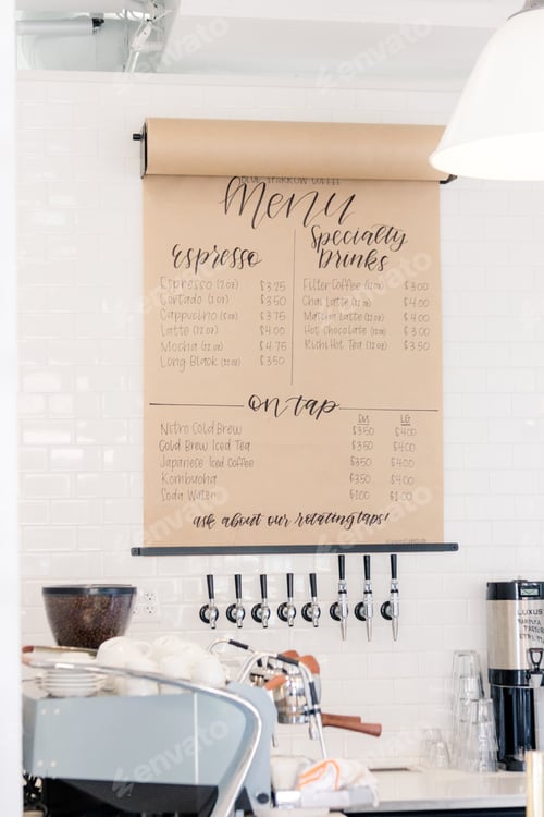 Preview: Coffee shop menu and espresso machine