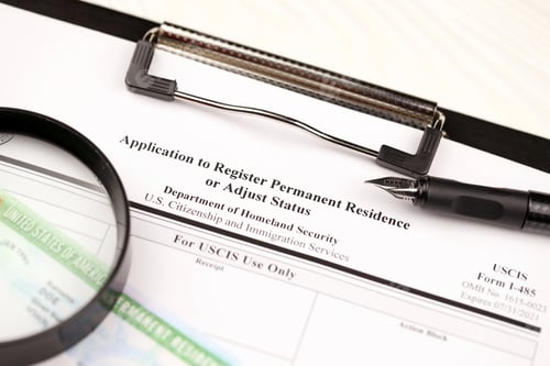 Preview: I-485 Application to register permanent residence or adjust status form and green card