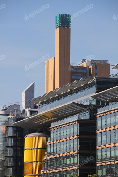 Preview: Modern architectural building with colorful structures.